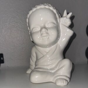 Peaceful White Ceramic Monk Sculpture